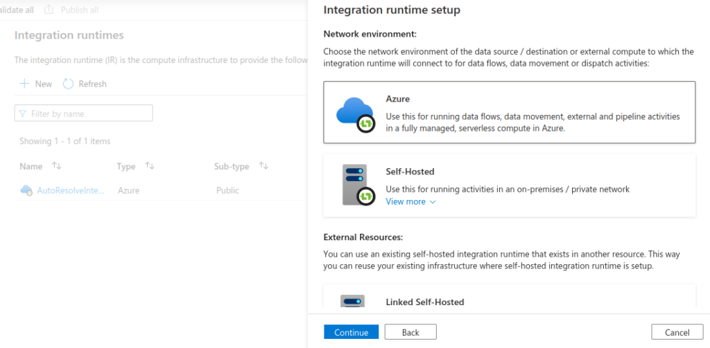 Azure Data Factory: Custom Integration Run time: Step 2