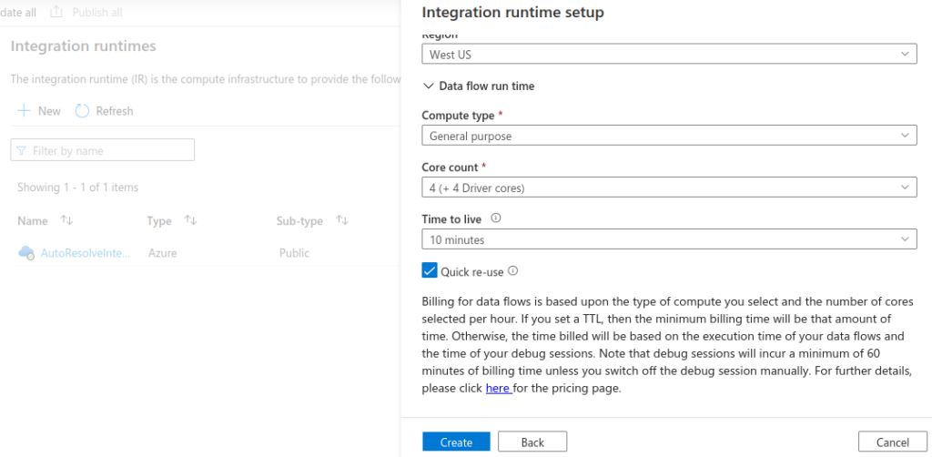 Azure Data Factory: Custom Integration Run time: Step 4